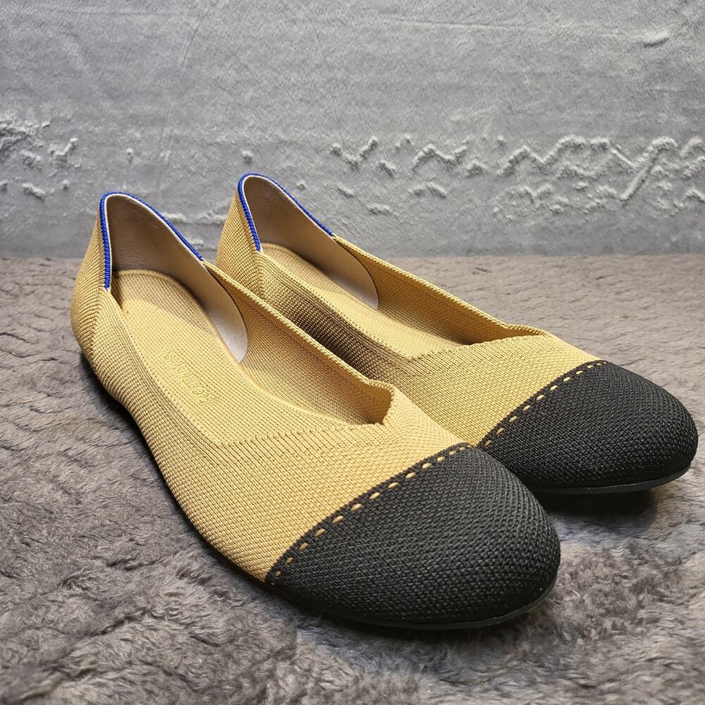 Rothy's Shoes Womens Size 11 Yellow Black Knit Slip-On Flats Round Toe Logo